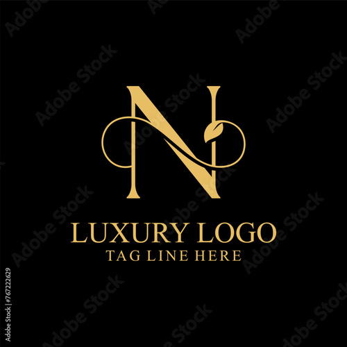 Obraz na płótnie Premium Monogram Letter N Initials Logo. Symbol Icon Vector Design. Luxury Leaf Logotype. w salonie