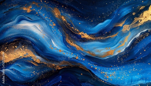 Generate abstract oil painting in blue and gold. oil paint, thick oil paint.