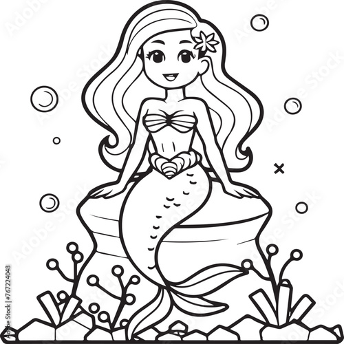 Mermaid coloring pages for coloring book. Mermaid outline vector