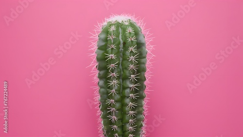 Tropical fashion cactus on pink paper background, minimal style