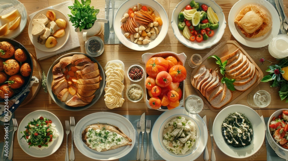 Various food dishes on table
Various food dishes on table