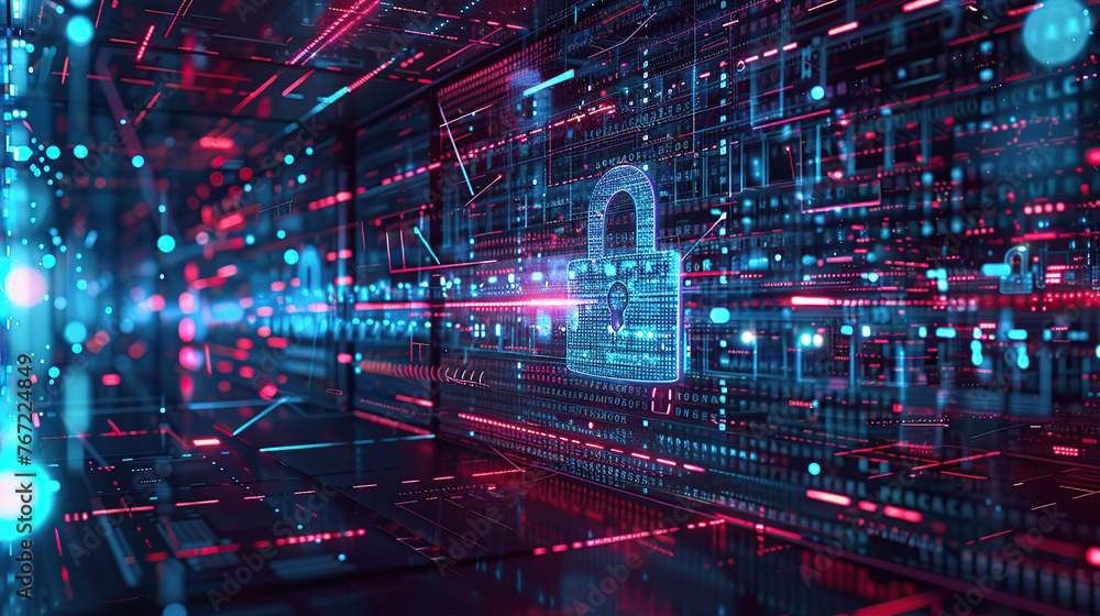 futuristic image showcasing the importance of cyber security in the digital age, featuring advanced encryption algorithms protecting sensitive data from cyber threats in a dynamic online environment