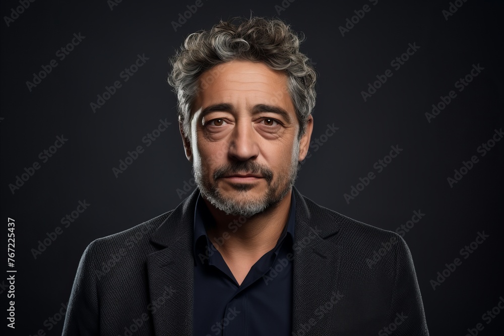 Portrait of a handsome middle-aged man over dark background.