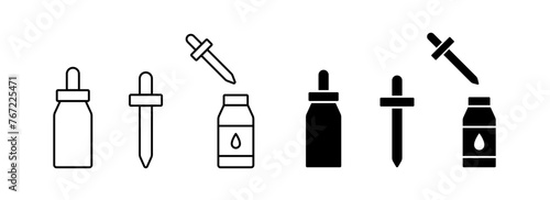 Dropper bottle, pipette icons. Essential serum picker icons. Dropper pipette vector symbols, icon. Vector