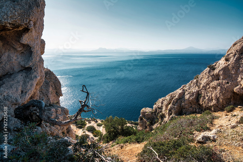 The seascape as seen from the Melagkavi Lighthouse on a headland overlooking the eastern Gulf of Corinth, Greece photo