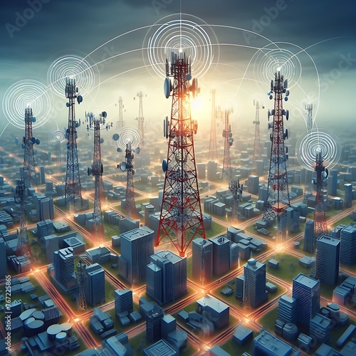 Communication Network Tower with connectivity illustration for social media post photo