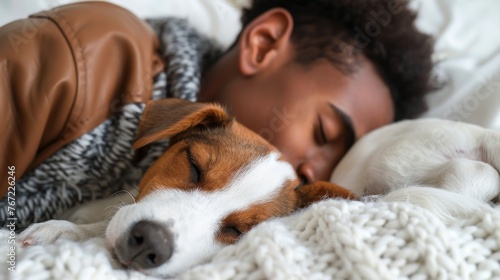 Person Relaxing in Bed With Dog