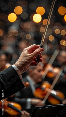 Close-up of a hand conducting an orchestra photo