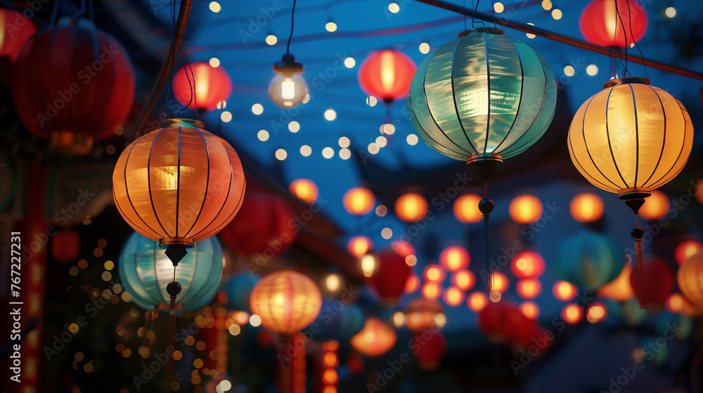 Vibrant Festive Lanterns Illuminating Night Sky