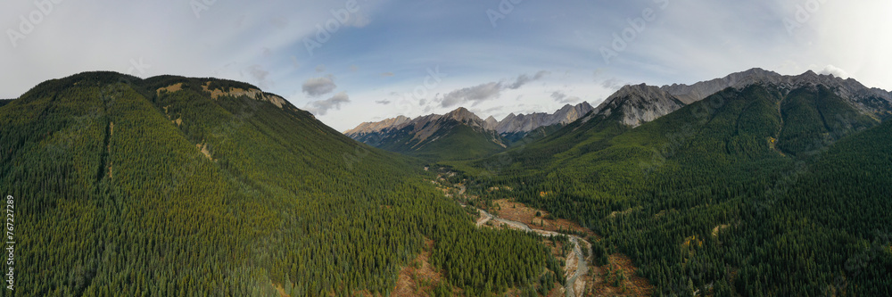 Naklejka premium Panoramic aerial view of Johnston Canyon, Rocky Mountains, Canada.