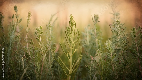 Vintage background sets the scene for macro shot of meadow herbs