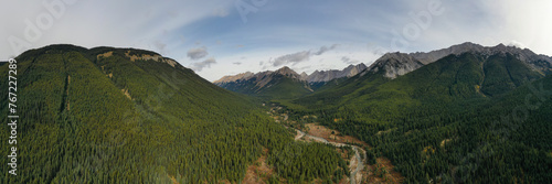 Panoramic aerial view of Johnston Canyon, Rocky Mountains, Canada.