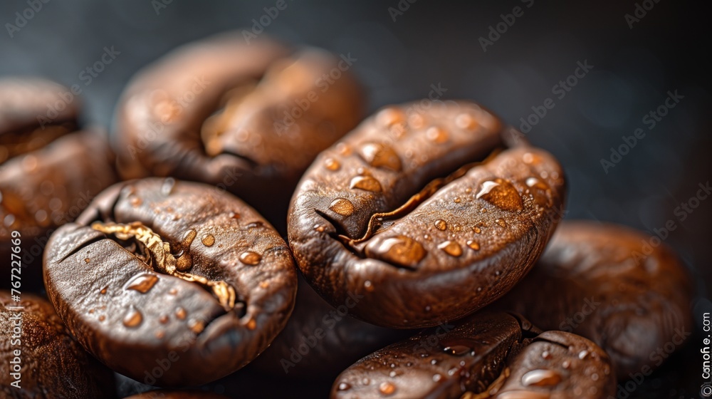 Close-Up of Dark Roasted Coffee Beans with a Rich Texture Close-Up of Dark Roasted Coffee Beans with a Rich Texture