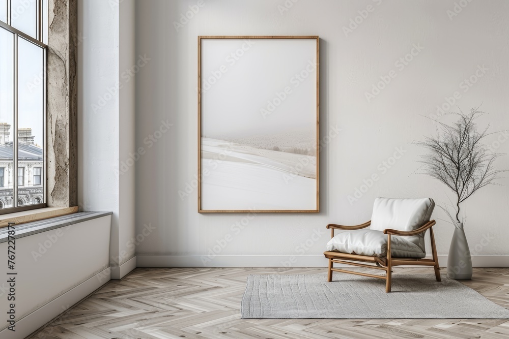 Fototapeta premium Contemporary Room Interior with Frame and Chair Mockup