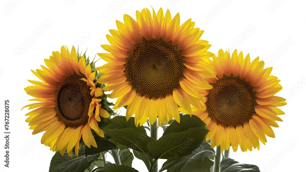 Obraz premium Vivid sunflowers pop against pure white background in isolation