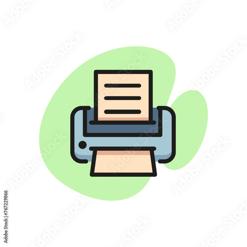 Icon of printer with document. Paper, print, copy. Office equipment concept. Can be used for topics like modern technology, hardcopy, printing industry.