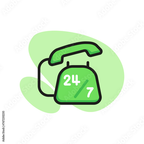 Service and support for customers twenty four hours and seven days. Phone, help, assistance. Communication concept. Can be used for topics like call center, service, support.