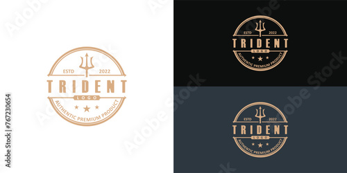 Vintage Classic Trident Harpoon Spear of Poseidon Neptune Triton King logo in luxury gold color isolated on multiple background colors. The logo is suitable for business and consulting company logo