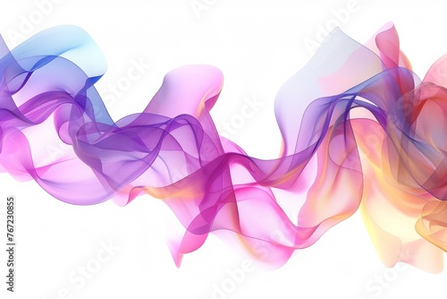 Ribbon in Motion: Multicolored Semitransparent Streamer Drifting over White Background