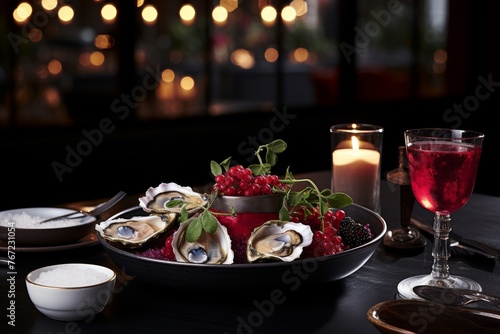 Exquisite presentation fresh oysters close up on plate, elevating gourmet seafood dining experience