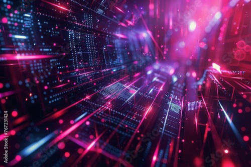 Futuristic digital background with geometric shapes  lines and particles  perfect for AI and tech themes
