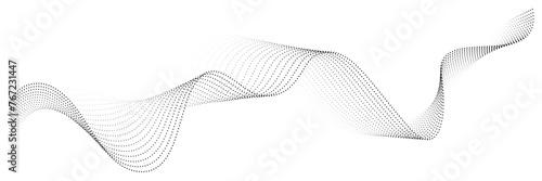 Flowing dot particles wave pattern halftone black gradient smooth curve shape isolated on transparent background. Vector in concept of technology, science, music, modern