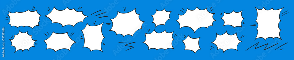 Speech bubbles in manga comic style on blue background. Anime chat boxes. Templates for your text. Vector illustration. Speech bubbles in manga comic style on blue background. Anime chat boxes. Templates for your text. Vector illustration.
