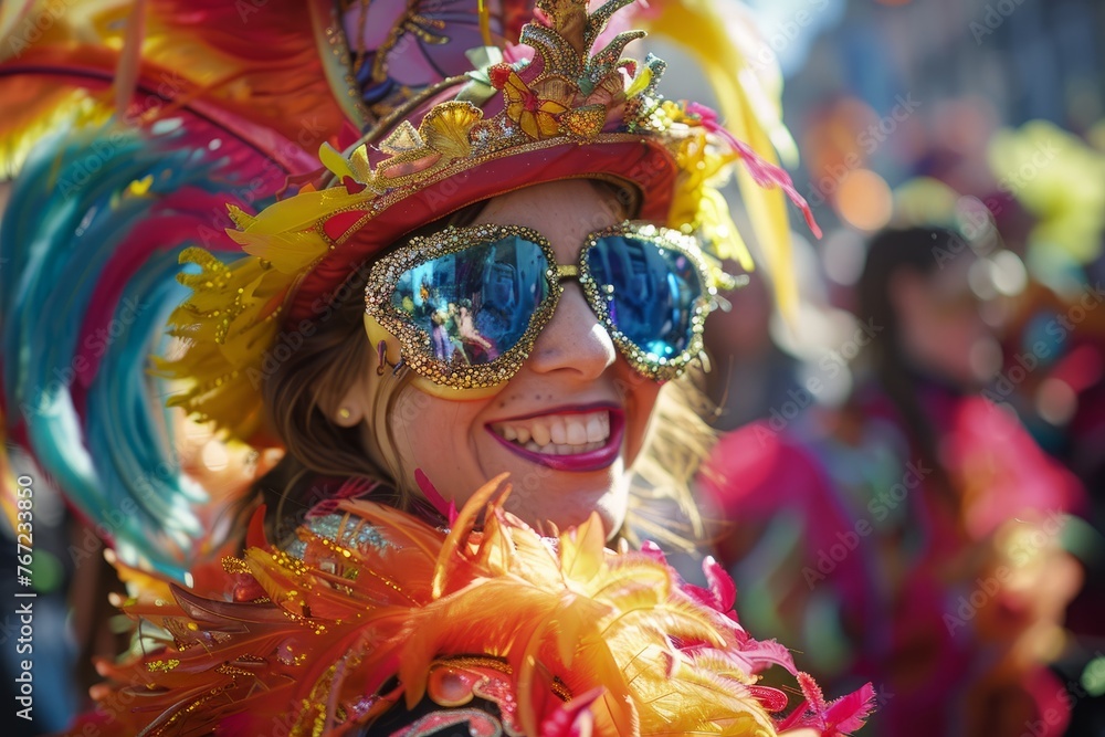 Exuberant Carnival Atmosphere with Colorful Costume and Makeup
