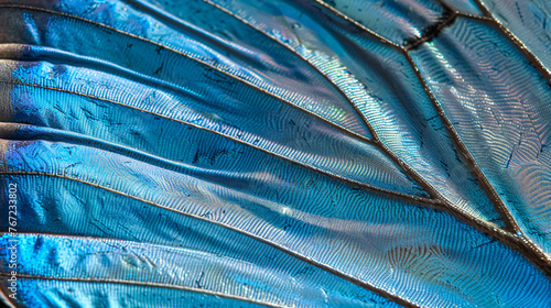 Macro detail of a butterfly wing texture. Abstract background for design. Blue butterfly wing texture. Macro