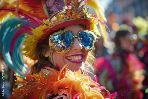 Exuberant Carnival Atmosphere with Colorful Costume and Makeup