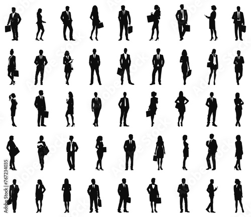 Business silhouettes. businessmen and businesswomen casual people silhouette shapes, standing adult professional persons outlines