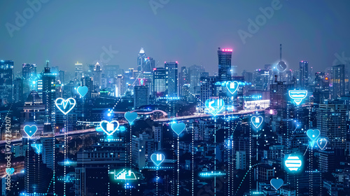Smart city and internet of things (IoT) concept. Digital network connection.