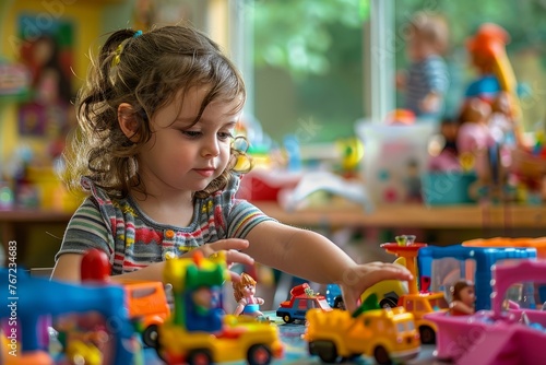 Toddler Engrossed in Play with Colorful Toy Cars