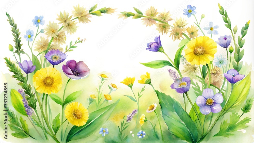 Meadow Flowers Wreath Watercolor Illustration
