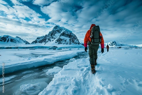 Arctic Expedition: Adventurers Trekking in Snowy Landscape