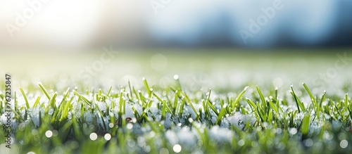 Snow-covered grass field close-up