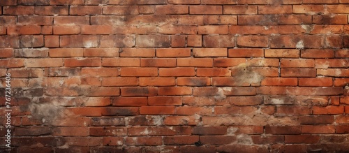 A weathered brick wall covered in numerous cracks and grime
