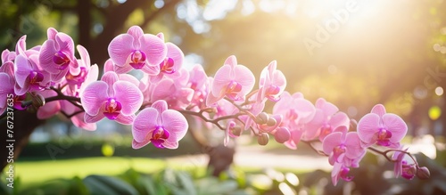 Purple orchids basking in sunlight at a park