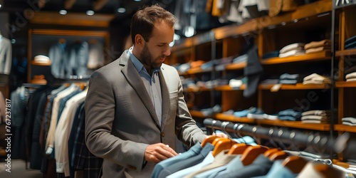 Using AI to Help a Man in His s Browse Clothes in a Store. Concept AI for smart shopping, Virtual stylist, Fashion recommendation, Personalized shopping experience