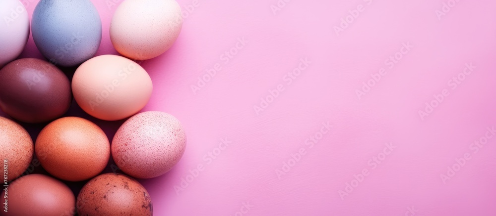 Eggs close up on pink background