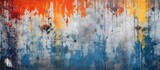Abstract painting with red, orange, and blue background