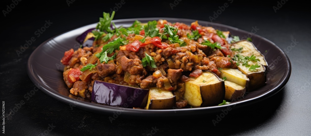 Plate of assorted food with meat and vegetables Plate of assorted food with meat and vegetables