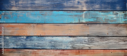 A close-up of a wooden surface with various colors of paint