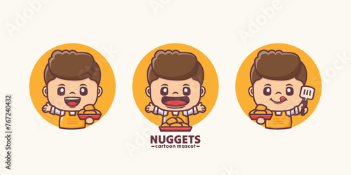 cute man cartoon and nuggets with different expressions and poses