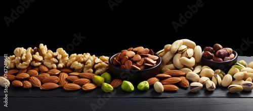 A close up of a table with assorted nuts photo