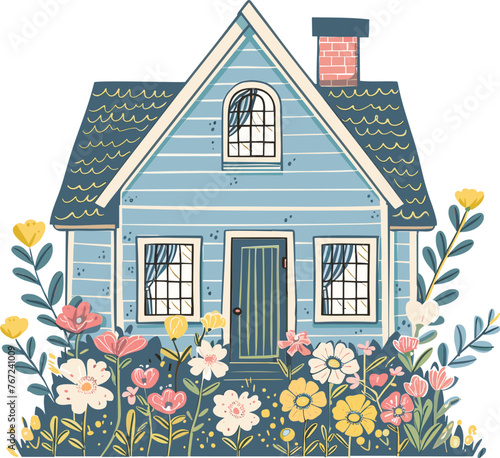 Vintage House Cottage Flora Retro Vector