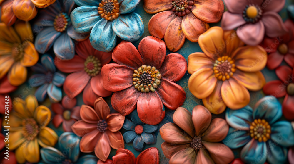 A photo of colorful crafted flowers. A photo of colorful crafted flowers.