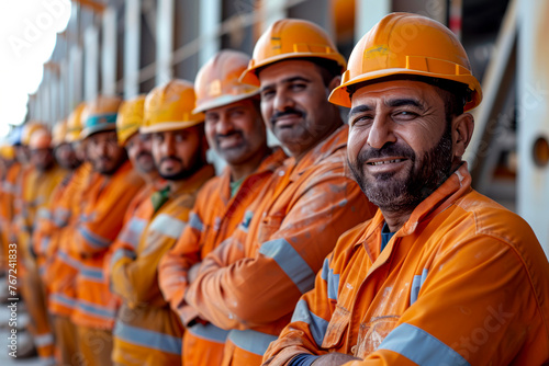 Happy construction crew posing for a group photo in high quality 4k real image © Fernando Cortés