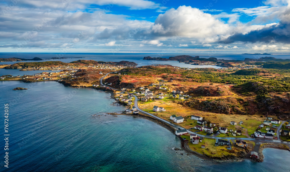 Small Town, Coast on East Coast of Atlantic Ocean. Aerial Nature Background.