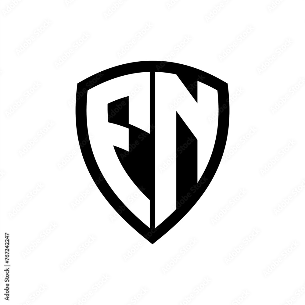 FN monogram logo with bold letters shield shape with black and white color design FN monogram logo with bold letters shield shape with black and white color design